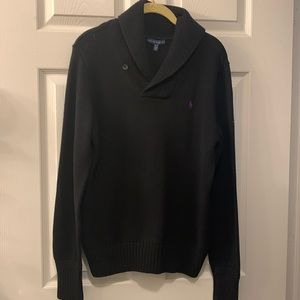 RALPH LAUREN BLACK 100% COTTON SWEATER/ROLL COLLAR /PURPLE LOGO SZ XL (pp 22”)